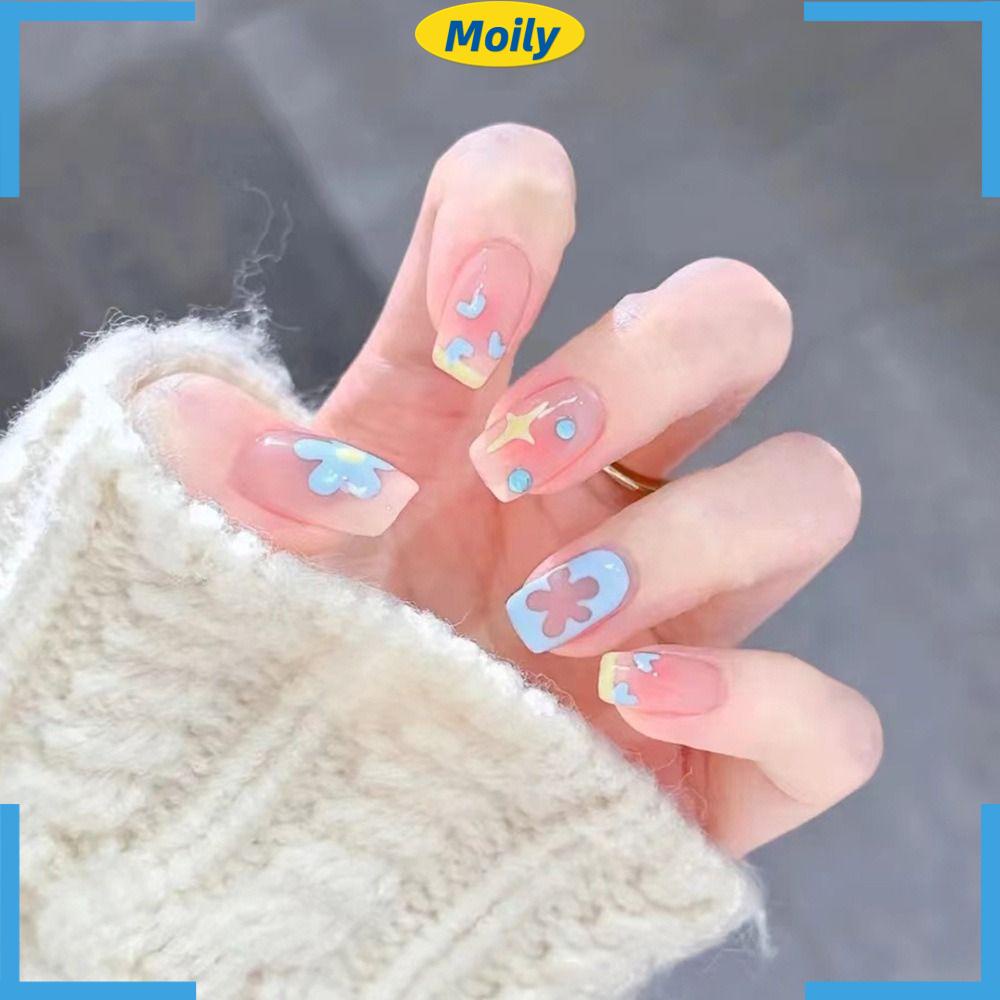 MOILYVN Bộ Móng Tay Giả Che Phủ Toàn Diện Đầu Vuông Dạng Nhấn Có Thể Tháo Rời DIY