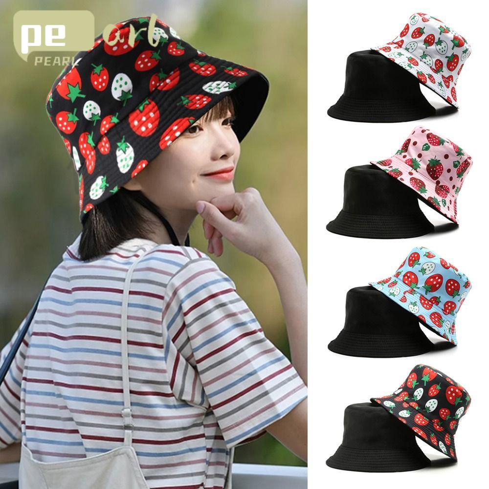 PEARLVN .Nón Tai Bèo Hai Mặt Họa Tiết Dâu Tây Xinh Xắn Dành Cho Cặp Đô