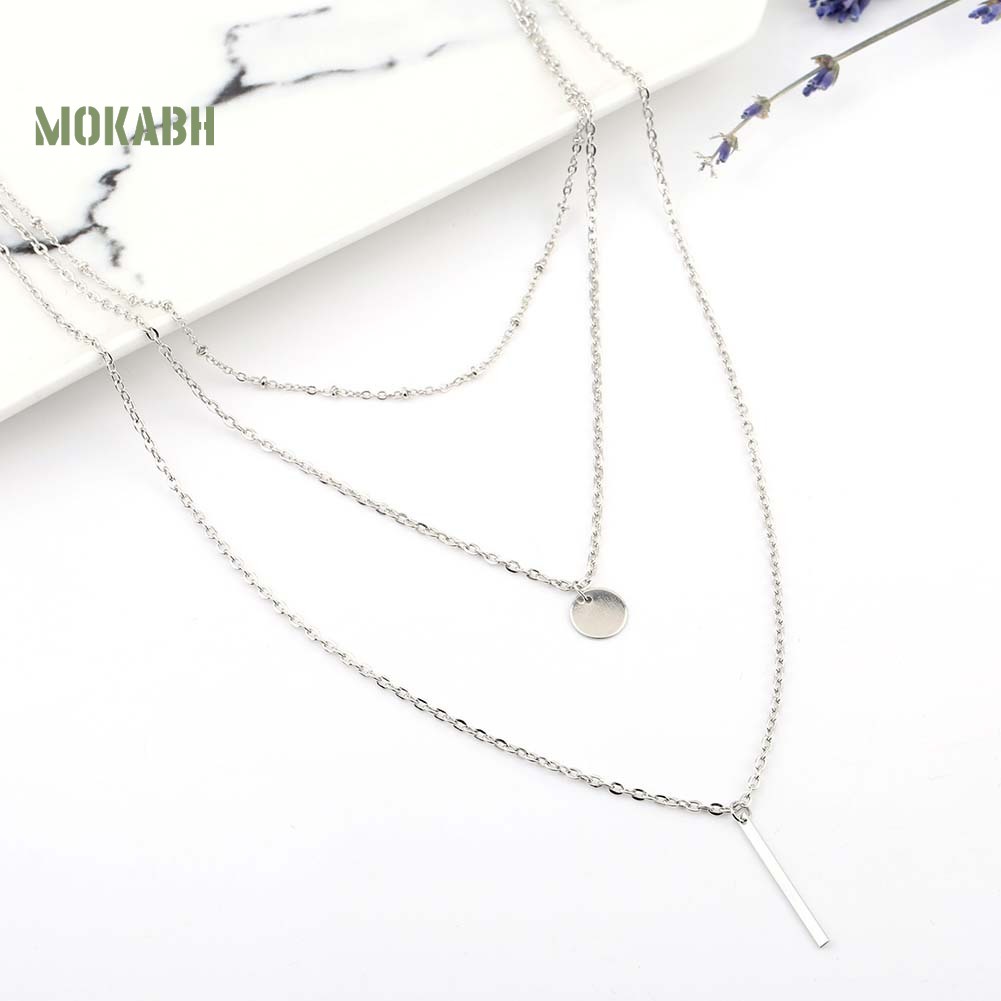[Mok Abh] Vòng cổ 3 Lớp Với Mặt Dây Hình Tròn Dài Thời Trang Cho Nữ