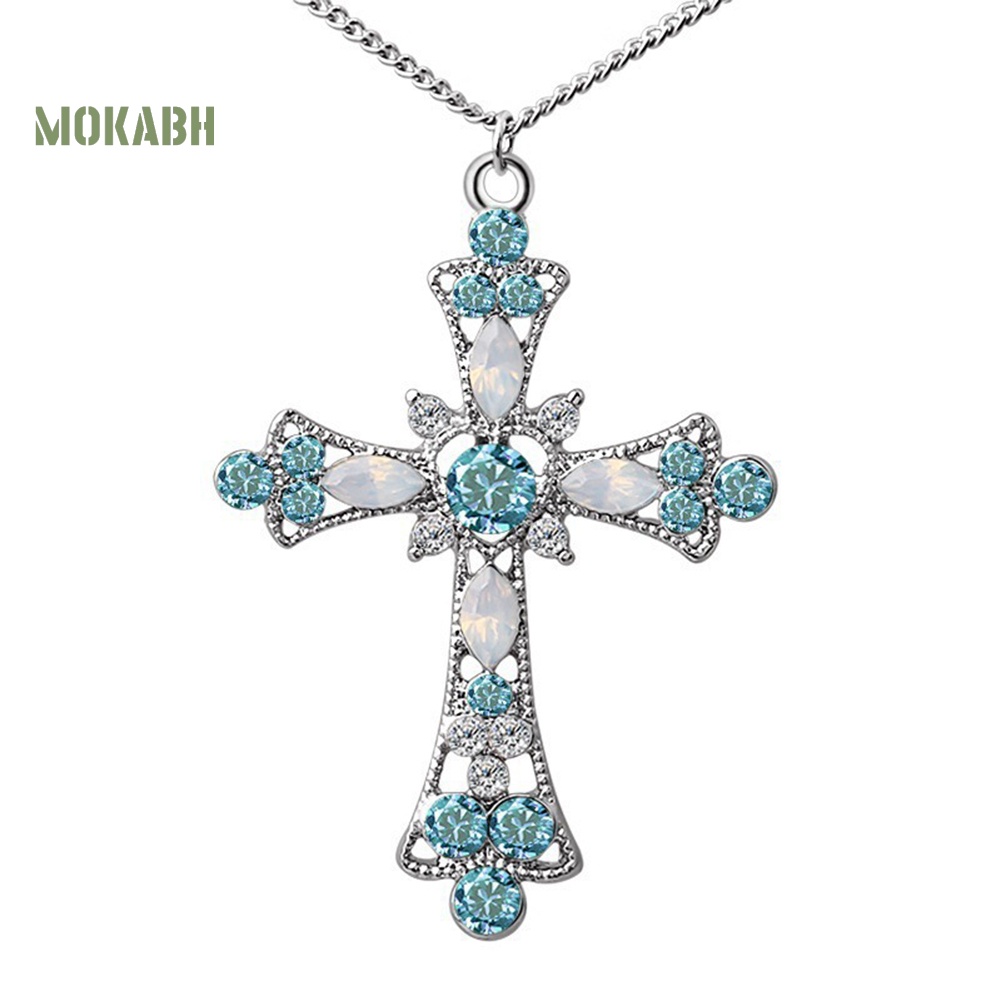 [Mok Abh] Bộ Vòng cổ Và Bông Tai Hình Thánh Giá Có Đính Kim Cương Giả