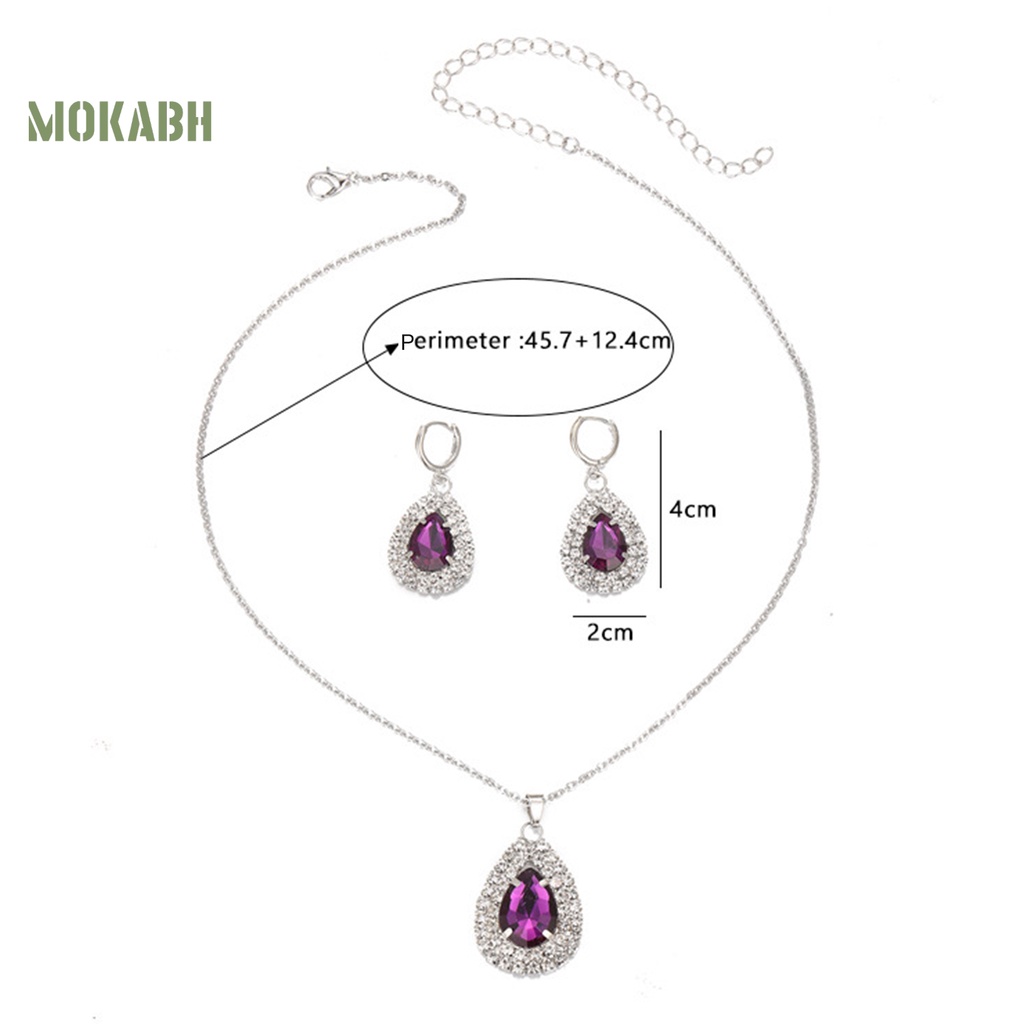 1 Bộ Vòng cổ + Bông Tai Mạ Điện Đính Kim Cương Giả Lấp Lánh Sang Trọng