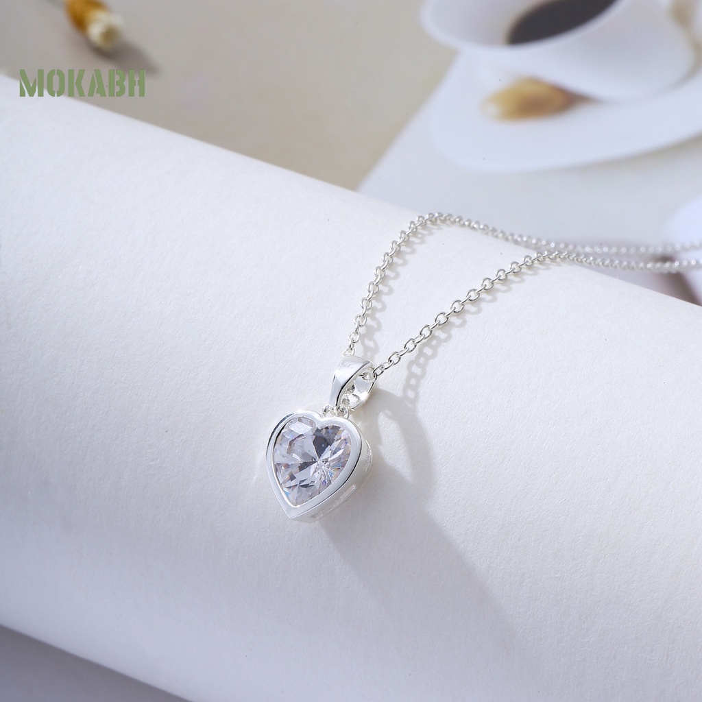 [Mok Abh] Vòng cổ Mặt Hình Trái Tim Bằng Đồng Đính Đá Zircon Thanh Lịch