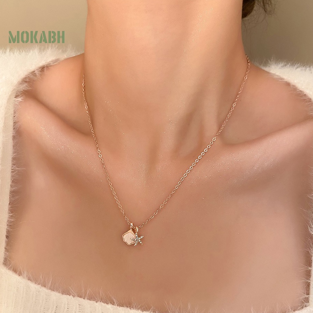 [Mok Abh] Vòng cổ Hợp Kim Mặt Hình Vỏ Sò Đính Kim Cương Giả Màu Trơn Cho Nữ