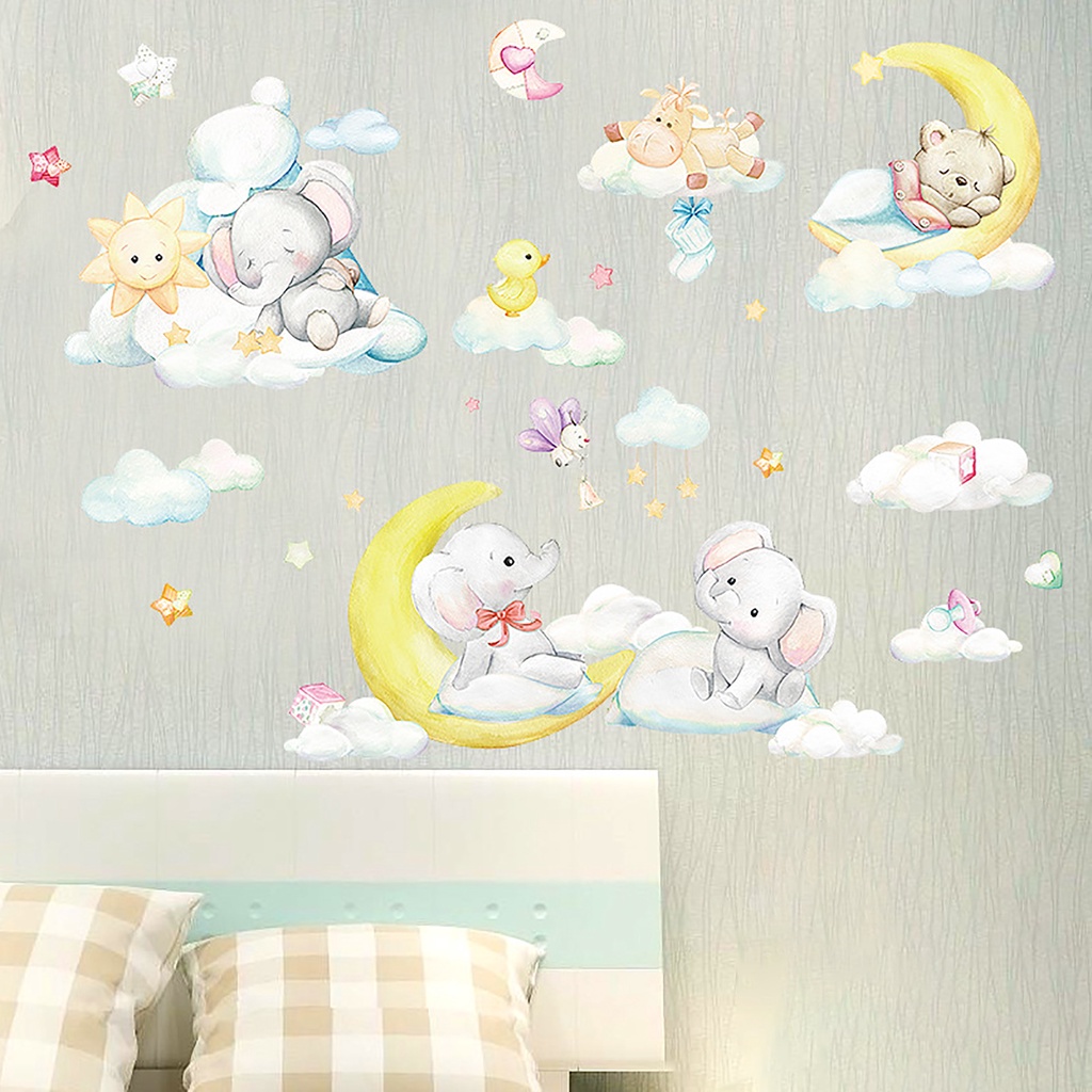 Miếng Dán Tường Bằng PVC Chống Thấm Nước Họa Tiết Hoạt Hình Động Vật Và Bong Bóng Xinh Xắn