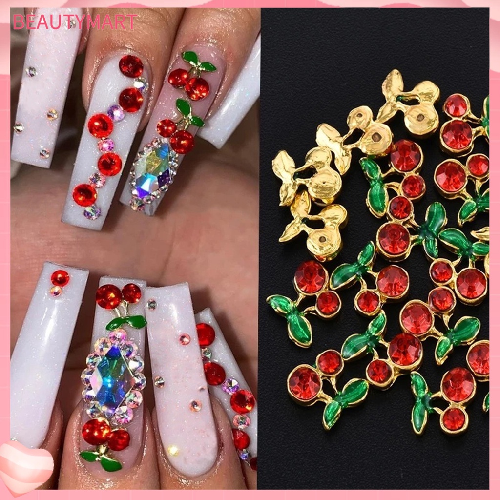 Set 10 Phụ Kiện Trang Trí Móng Tay Hình Quả Cherry 3D Bằng Hợp Kim DIY