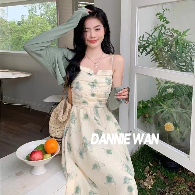 DannieWan váy Đầm nữ xinh bánh bèo váy đi biển Hoa vỡ Dây treo Unique Stylish Thoải mái fashion A92M03V 36Z230909