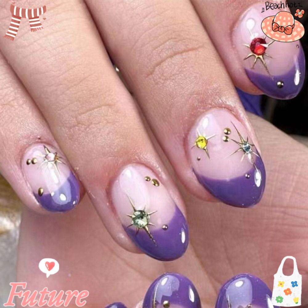 FUTURE Bộ 24 Móng Tay Giả Hình Mặt Trăng Có Thể Tháo Rời