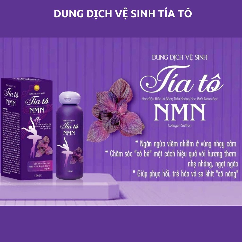 Dung dịch vệ sinh tía tô, dung dịch vệ sinh phụ nữ tía tô NMN chính hãng, DDVS tía tô loại bỏ nấm ngứa hộp 150ml..
