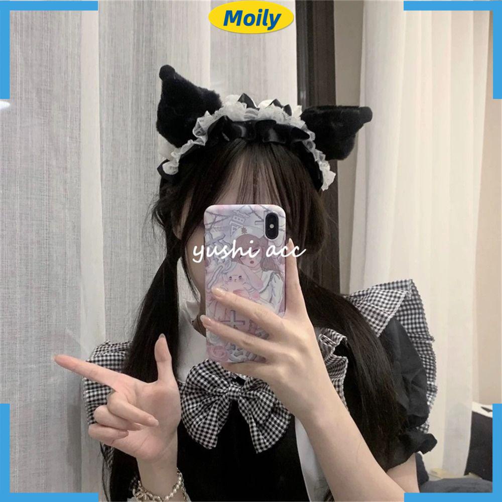 MOILYVN Băng Đô Cài Tóc Tai Mèo Phối Ren Đen Dễ Thương Cho Nữ