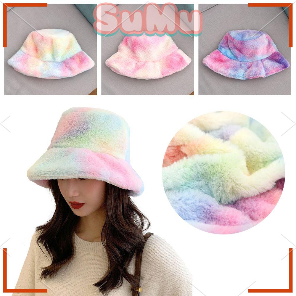 SUMU Mũ Bucket Màu Nhuộm Thời Trang Mùa Đông Cho Phái Nữ