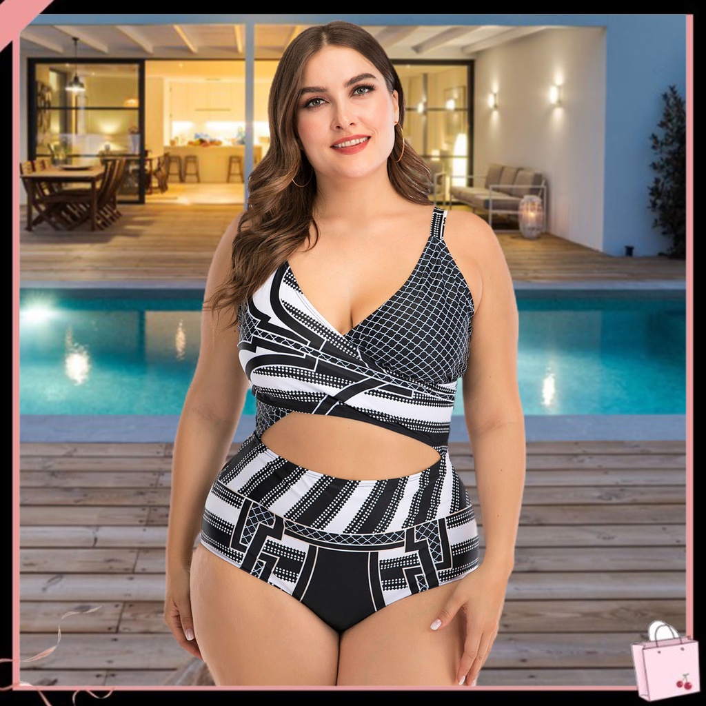 {Soltweter} Bộ Đồ Bơi Bikini Đi Biển Cỡ Lớn Độ Co Giãn Cao In Họa Tiết Sọc Chéo Cho Nữ