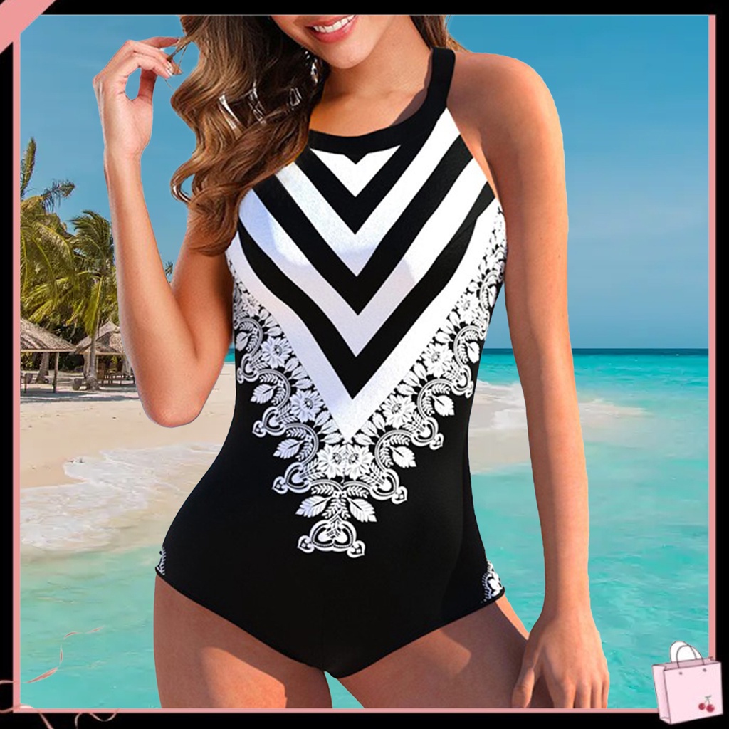 {Soltweter} Bộ Đồ Bơi Thể Thao Không Tay Hở Lưng Ôm Dáng In Hoa Màu Tương Phản Mùa Hè Kích Thước Lớn Cho Nữ
