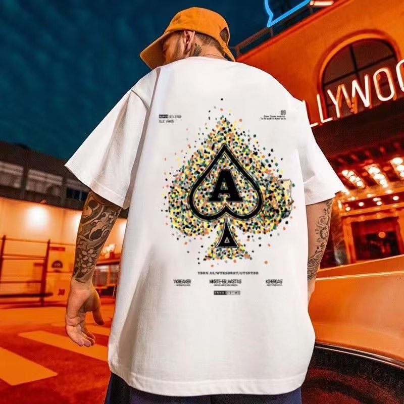 Có size lớn M-8xl Áo thun unisex nam nữ form rộng tay lỡ phông In Hình Lá Bài Poker Spades Phong Cách Mỹ