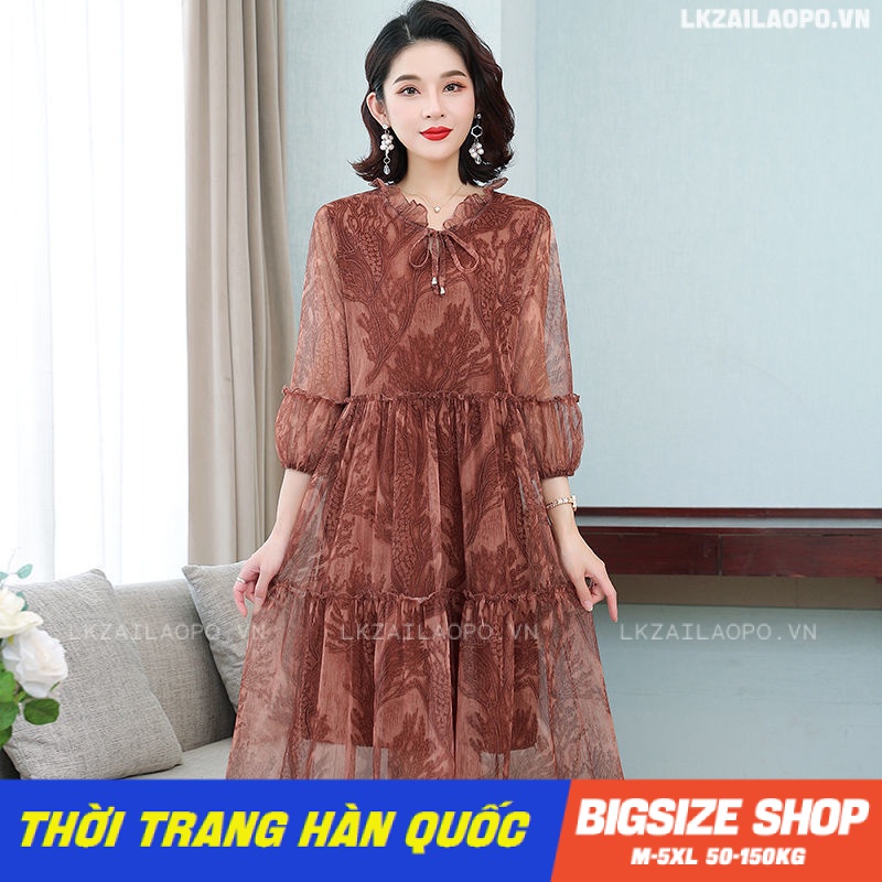 Đầm trung niên Bigsize Váy trung niên cho mẹ voan dáng suông tay ngắn cổ tròn in hình mùa hè Phong cách Hàn Quốc Thời Trang cá tính xinh đẹp cho người mập béo nữ