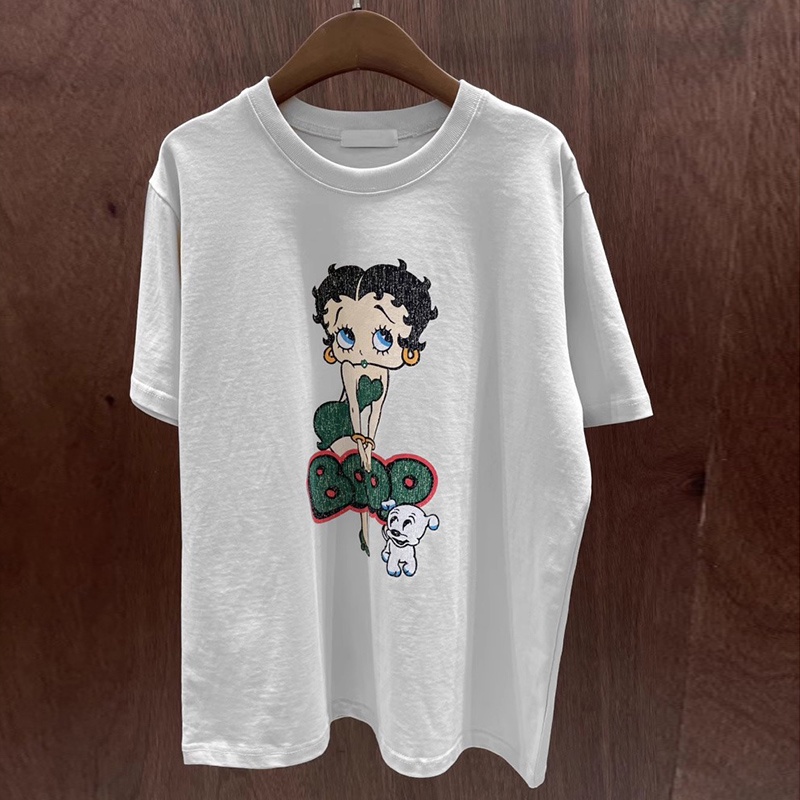 Áo Thun Cotton Tay Ngắn In Hình Cún BOOP Betty Phong Cách Hàn Quốc Mới Cho Nữ