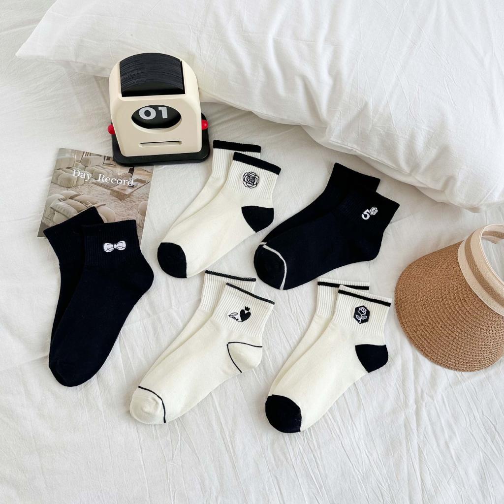 Vớ Cotton Cổ Thấp Thêu Họa Tiết Thời Trang Xuân Hè Thu Cho Nữ