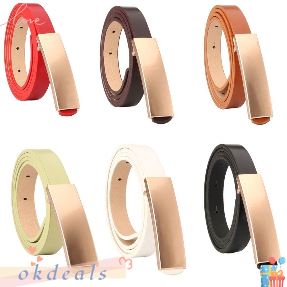 OKDEALS Thắt Lưng Da Pu Màu Trơn Khóa Hợp Kim Thời Trang Cho Nữ