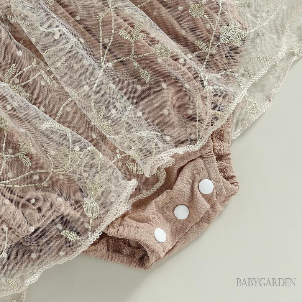 Bộ Áo Liền Quần Không Tay Phối Lưới Thêu Hoa Xinh Xắn Cho Bé Gái 0-24 Tháng Tuổi