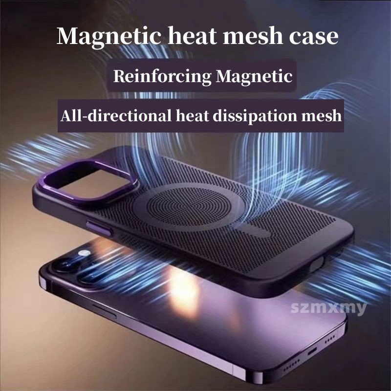 Ốp Điện Thoại Kim Loại Hít Nam Châm Tản Nhiệt Thoáng Khí Màu Kẹo Cho IPhone 14 Plus 13 12 11 Pro Max