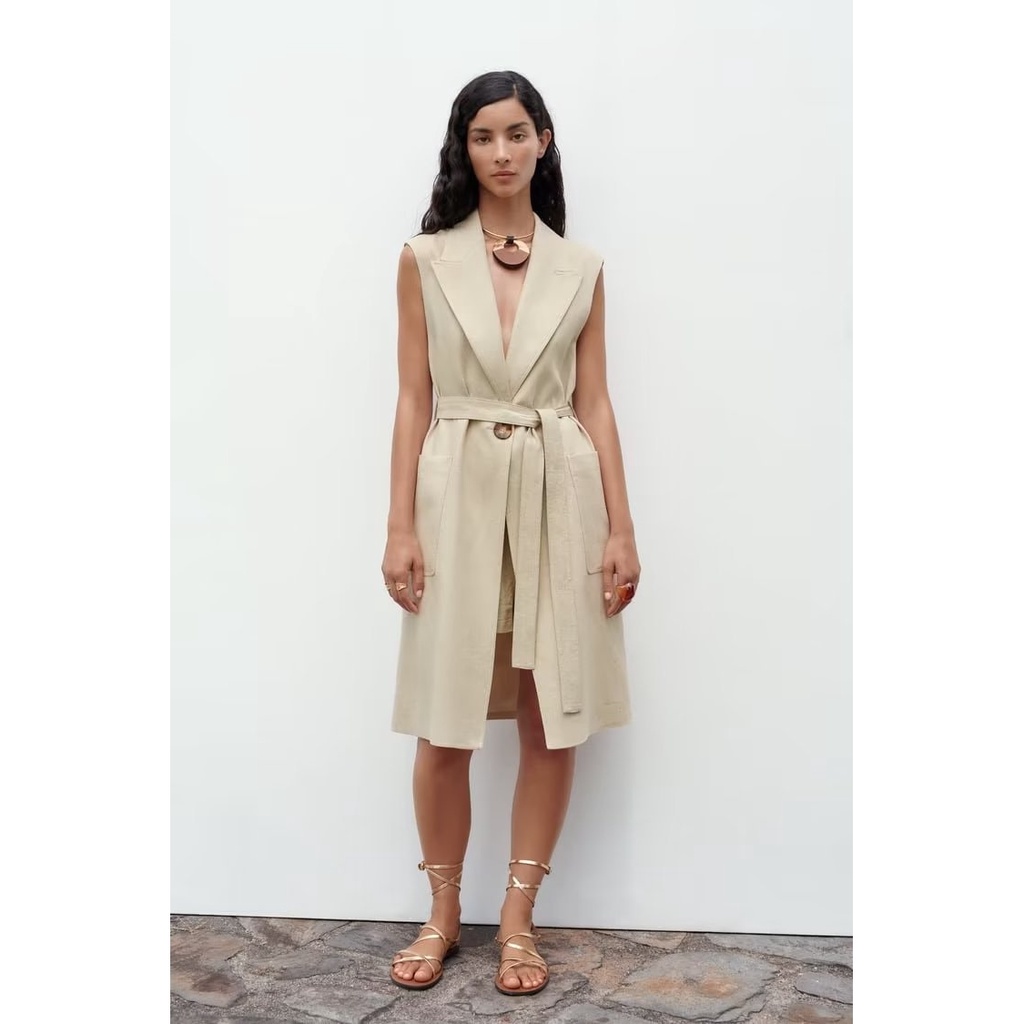 Hàng Mới Về Mới Áo Khoác Cotton Lanh Dáng Dài Có Thắt Lưng Phong Cách Âu Mỹ Thời Trang Mùa Hè 2023 W103 7713