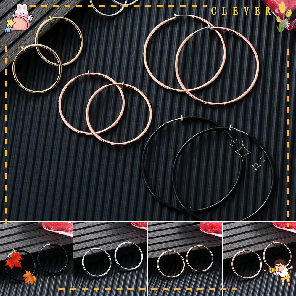 CLEVER Khuyên Kẹp Vành Tai Hình Tròn Lớn Phong Cách Punk Mới