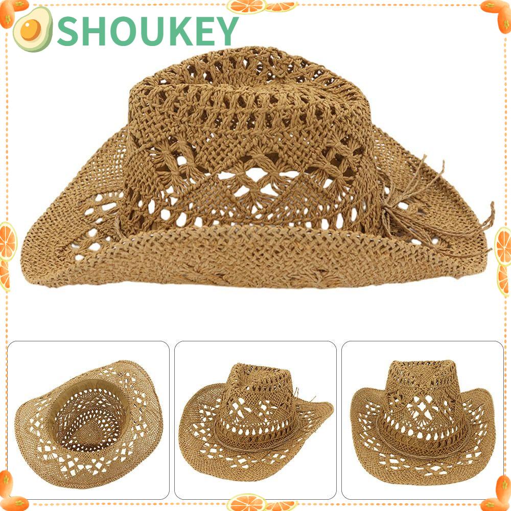 Nón Cao Bồi Đan Cói Rộng Vành Thoáng Khí Chống Nắng Thời Trang Mùa Hè Phong Cách Phương Tây