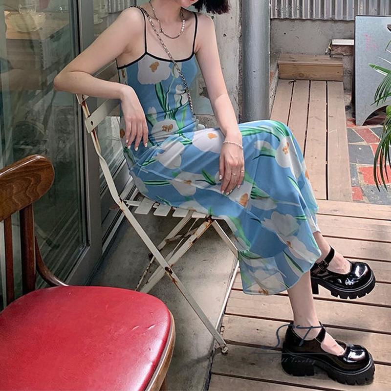 Đầm Hai Dây Dáng Dài Họa Tiết Hoa Thời Trang CY03 Cho Nữ