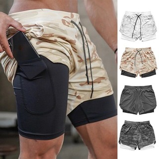 Quần short thể thao 2 trong 1 họa tiết rằn ri mau khô thời trang mùa hè cho nam