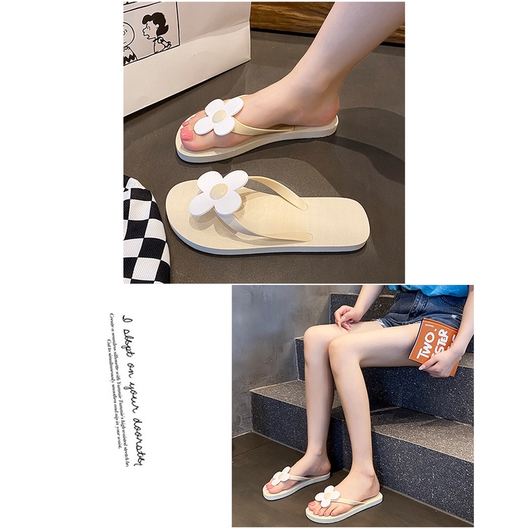 Lật Dép Xỏ Ngón Đế Bằng Họa Tiết Hoa Xinh Xắn Thời Trang Đi Biển Mùa Hè Cho Nữ