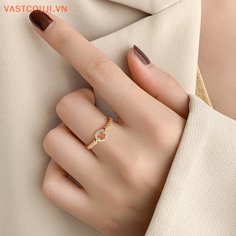 Nhẫn Tròn Hở Đính Đá Zircon Lấp Lánh Bằng Hợp Kim Có Thể Điều Chỉnh Thời Trang Cho Nữ