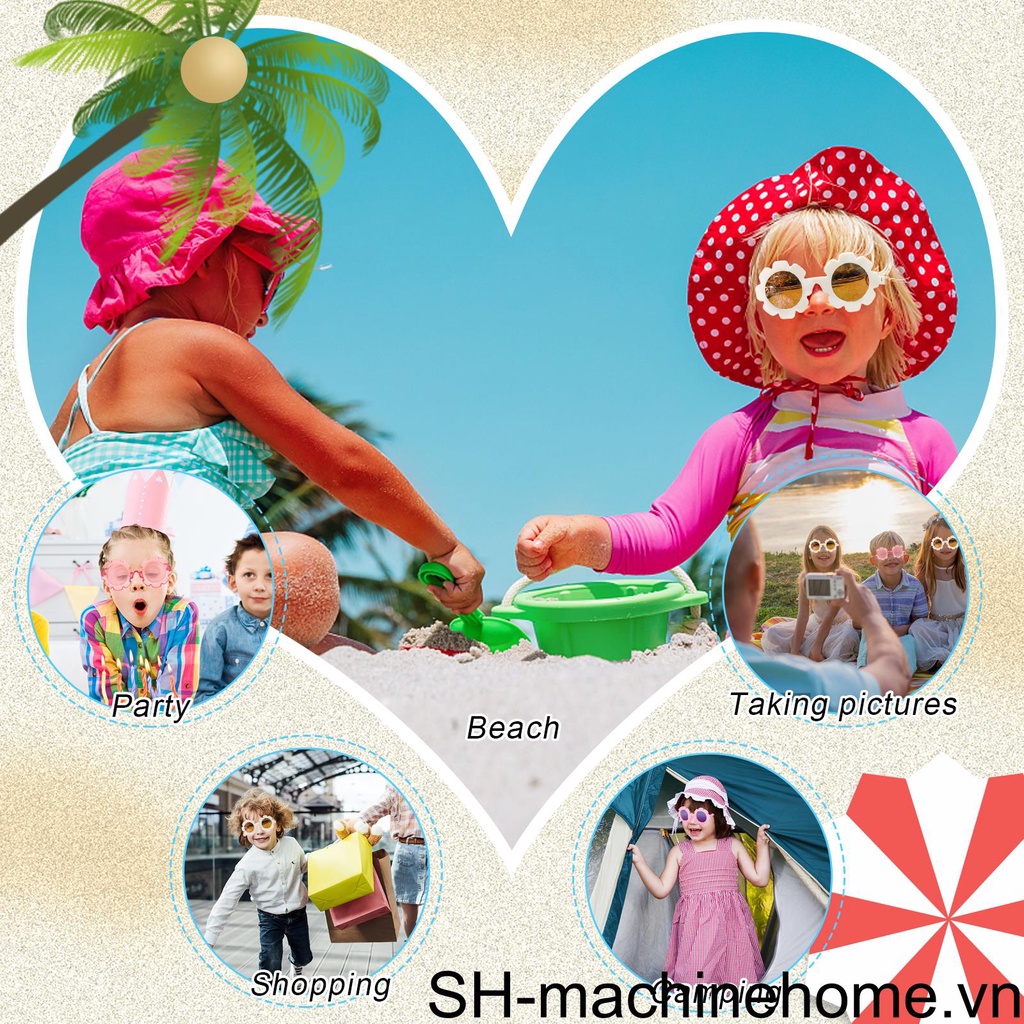 Set 3 Kính Mát Tròng Tròn Họa Tiết Hoa Hoạt Hình Dễ Thương Cho Bé Gái