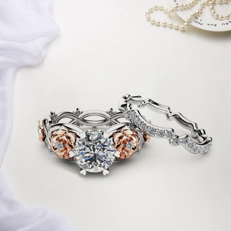 Set 2 Nhẫn Đôi Bằng Thép Không Gỉ Đính Đá Thời Trang Cho Nữ