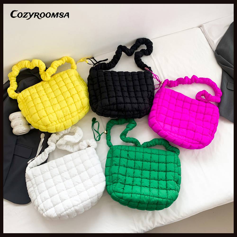 Túi Tote Đeo Chéo Xếp Ly Hình Đám Mây Chất Liệu Cotton Chần Bông Cho Nữ