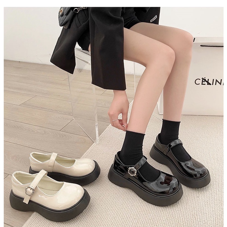 Giày Da Đế Dày Phong Cách retro Pháp Cho Nữ