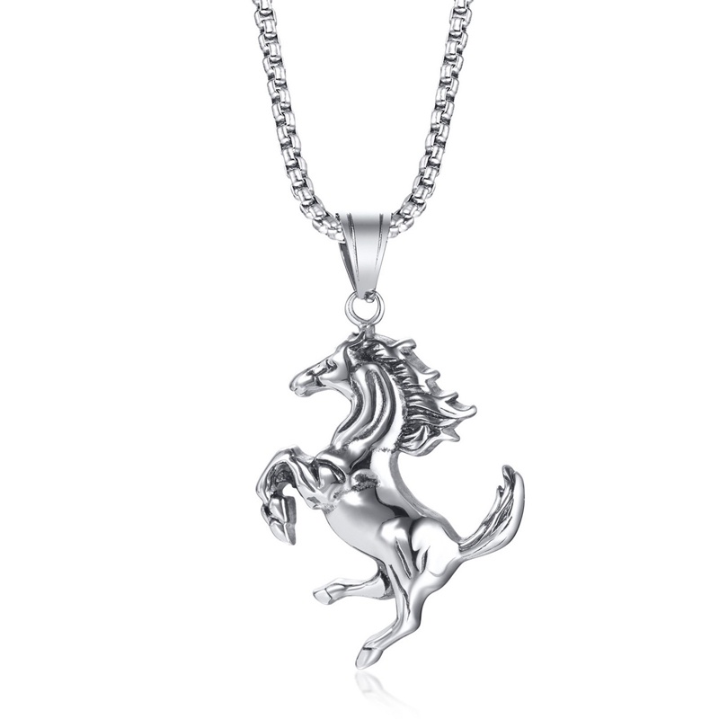 Ygt Vòng cổ Bằng Thép Không Gỉ Mặt Hình Ngựa Ba Chiều Phong Cách Hip Hop Cổ Điển Cá Tính Dành Cho Nam