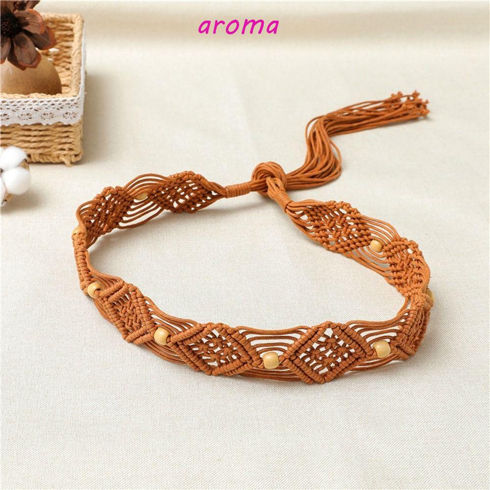 AROMA Thắt Lưng Bện Dây Đính Hạt Phong Cách Boho Vintage Đơn Giản DIY