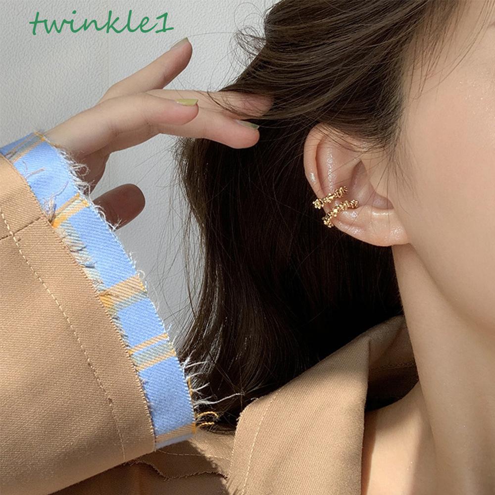 TWINKLE Khuyên Kẹp Tai Màu Bạc Đơn Giản Thời Trang Vintage Hàn Quốc