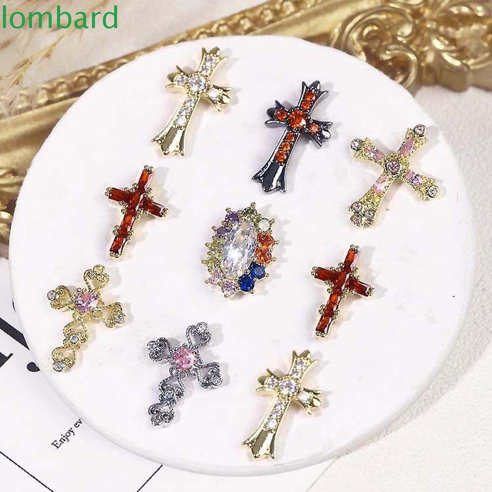 LOMBARD Phụ Kiện Trang Trí Móng Tay Hình Thánh Giá 3D Bằng Bạc Thời Trang