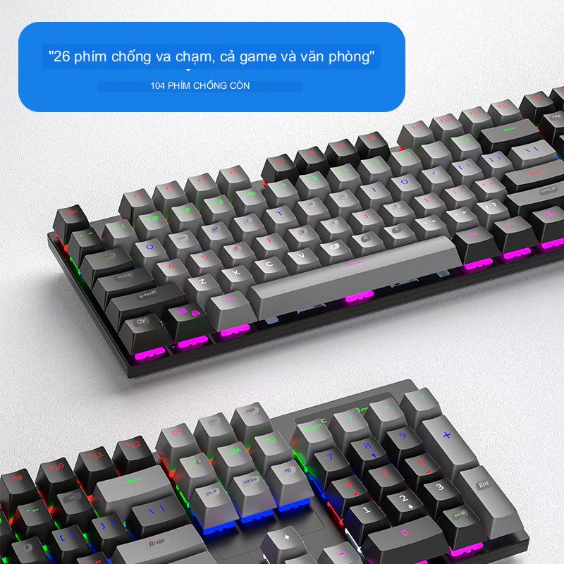 Bàn phím cơ  104 phím có đèn LED có dây năng động RGB blue switch văn phòng trò chơi chung bàn phím
