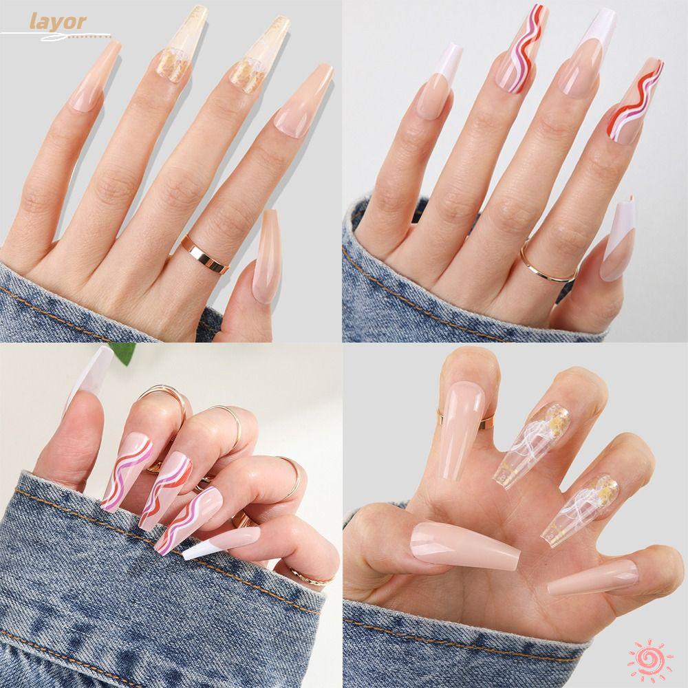 LAY Set 24 Móng Tay Giả Che Phủ Toàn Diện Họa Tiết Bươm Bướm