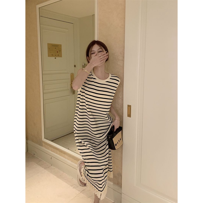 Đầm Maxi Dệt Kim Dáng Rộng Họa Tiết Kẻ Sọc Thiết Kế Mới Thời Trang Mùa Hè Cho Nữ