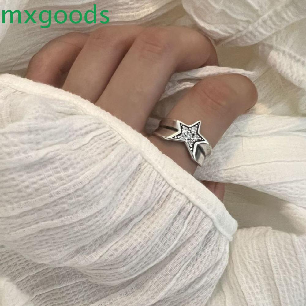 MXGOODS Nhẫn Hình Ngôi Sao Đính Đá Lấp Lánh Có Thể Điều Chỉnh Kích Cỡ Phong Cách Hàn Quốc Cho Nam