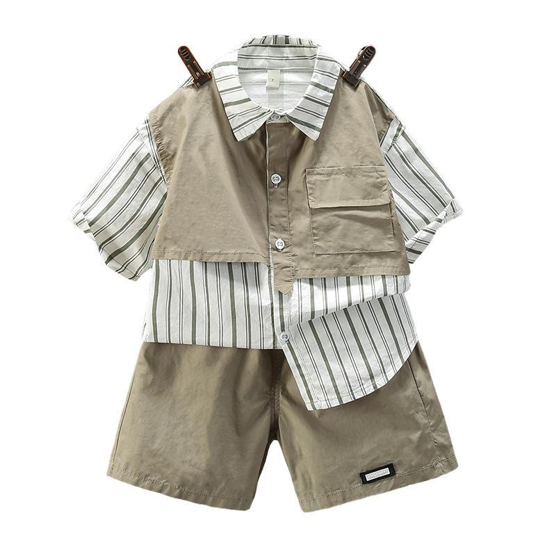 Bộ Áo Sơ Mi + Quần Thời Trang Mùa Hè Phong Cách Hàn Quốc Cho Bé Trai