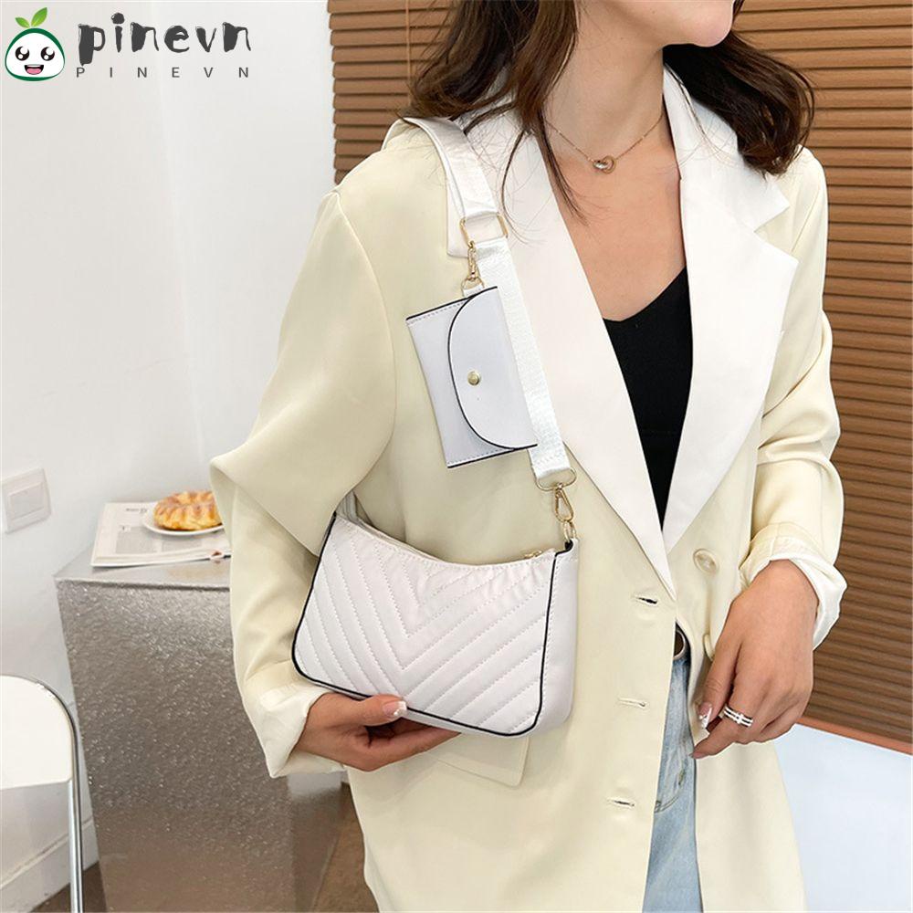 PINEVN Túi Xách Da PU Họa Tiết Sọc Caro Thời Trang Cho Nữ