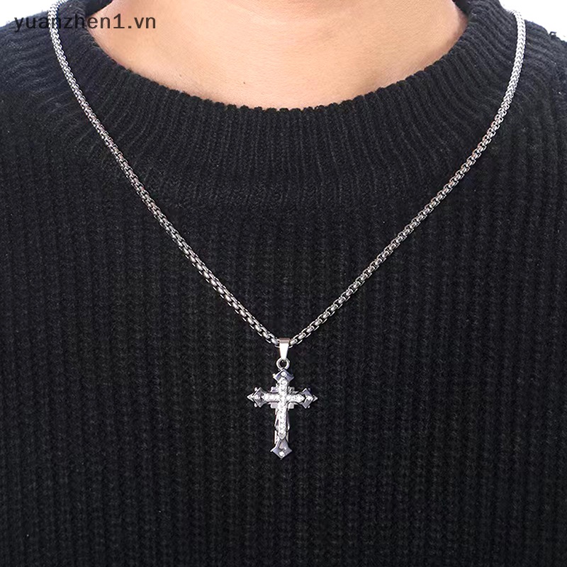 Vòng cổ Hợp Kim Mặt Thánh Giá Đính Đá Phong Cách Hip Hop Thời Trang Cho Nam Và Nữ