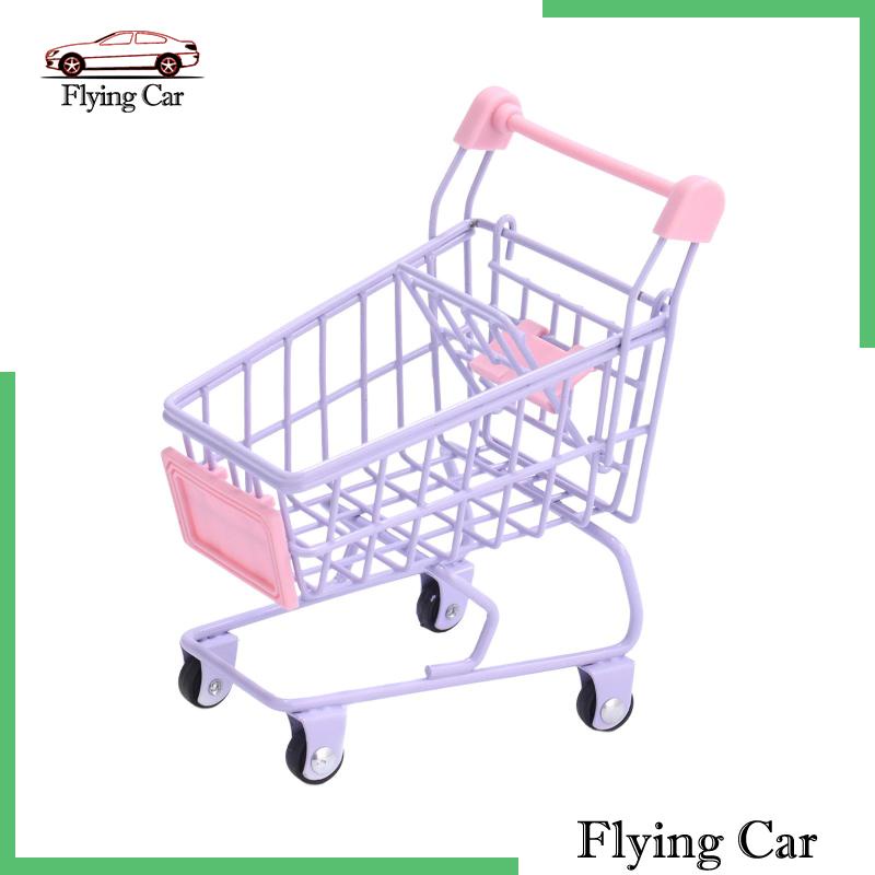 Xe Đẩy Mua Sắm Mini Trang Trí Nội Thất Nhà Búp Bê Kèm Giá Đỡ Đồ Trang