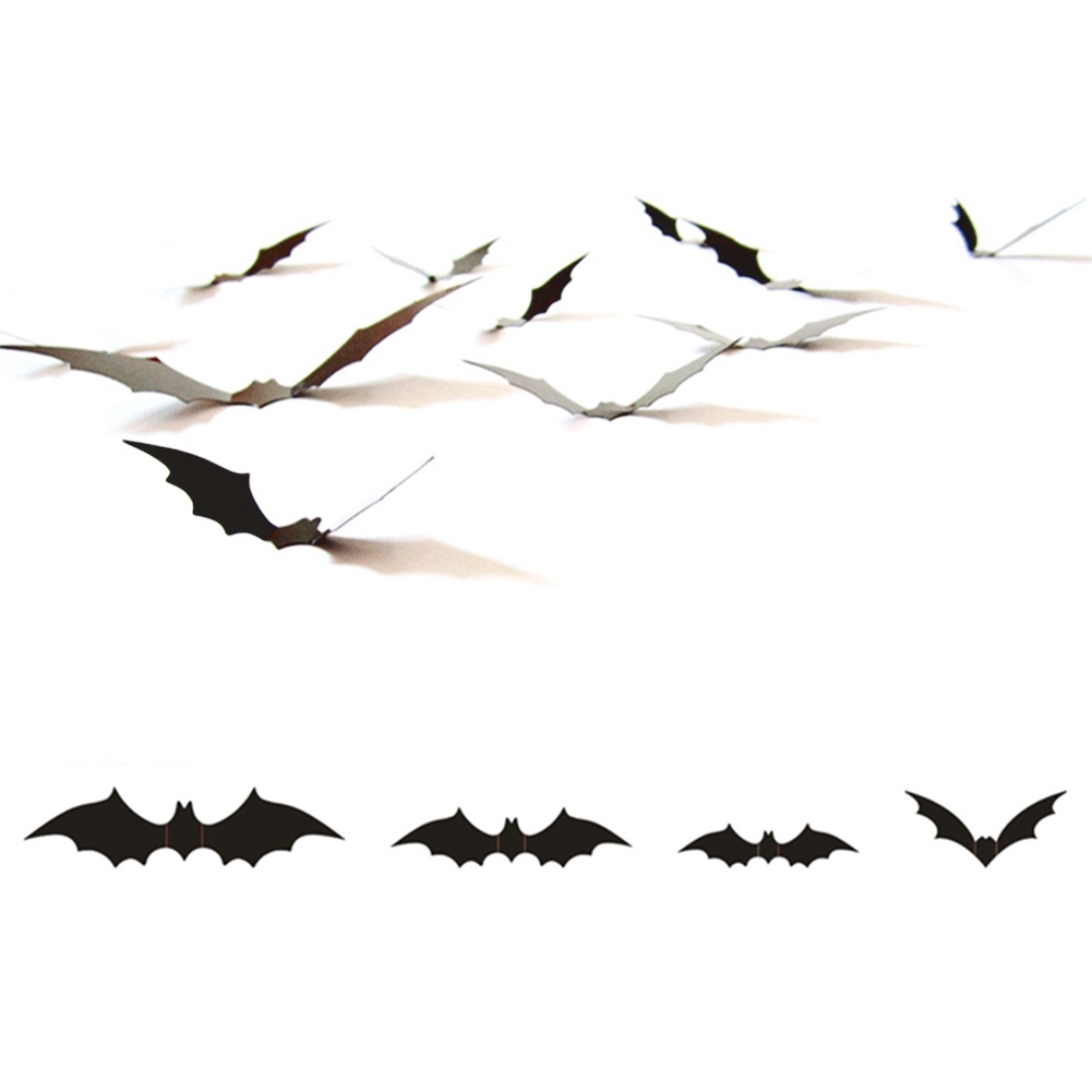 Set 16 Miếng Dán Tường Trang Trí Hình Dơi 3D Bằng PVC Tháo Rời Được Dành Cho Tiệc Halloween