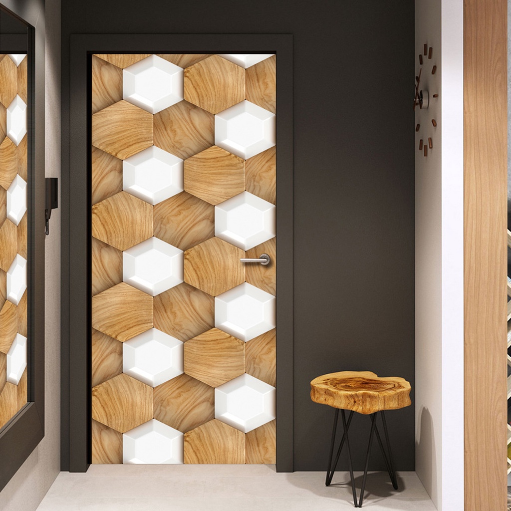 Set 2 Miếng Dán Tường / Cửa Họa Tiết Hình Học 3D Bằng PVC Chống Thấm Nước Trang Trí Phòng Khách