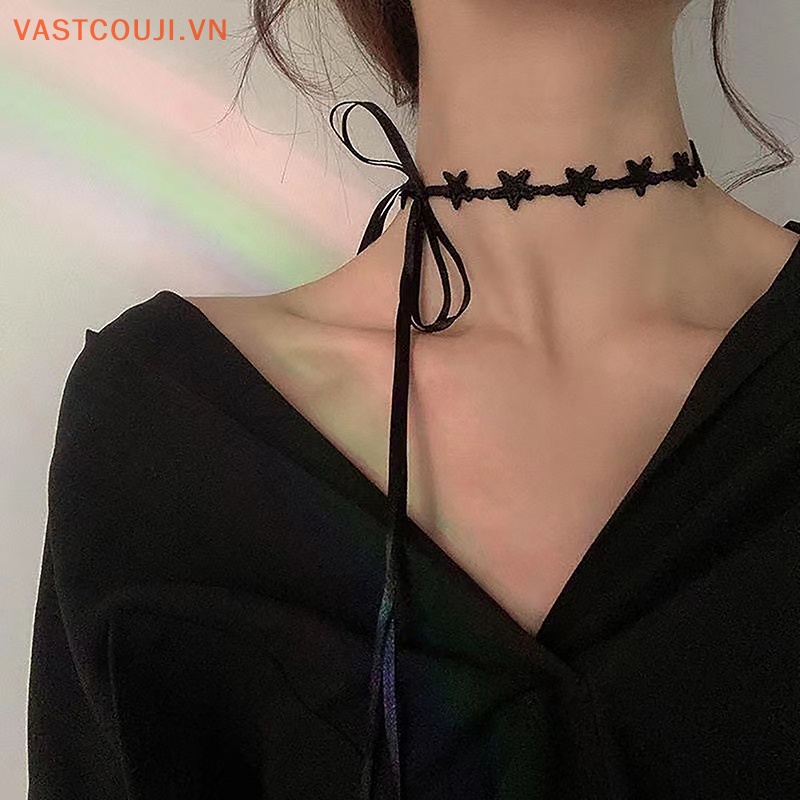 Vòng Cổ Choker Vải Ren Mặt Ngôi Sao Tua Rua Phong Cách Gothic Thời Trang Cho Nữ