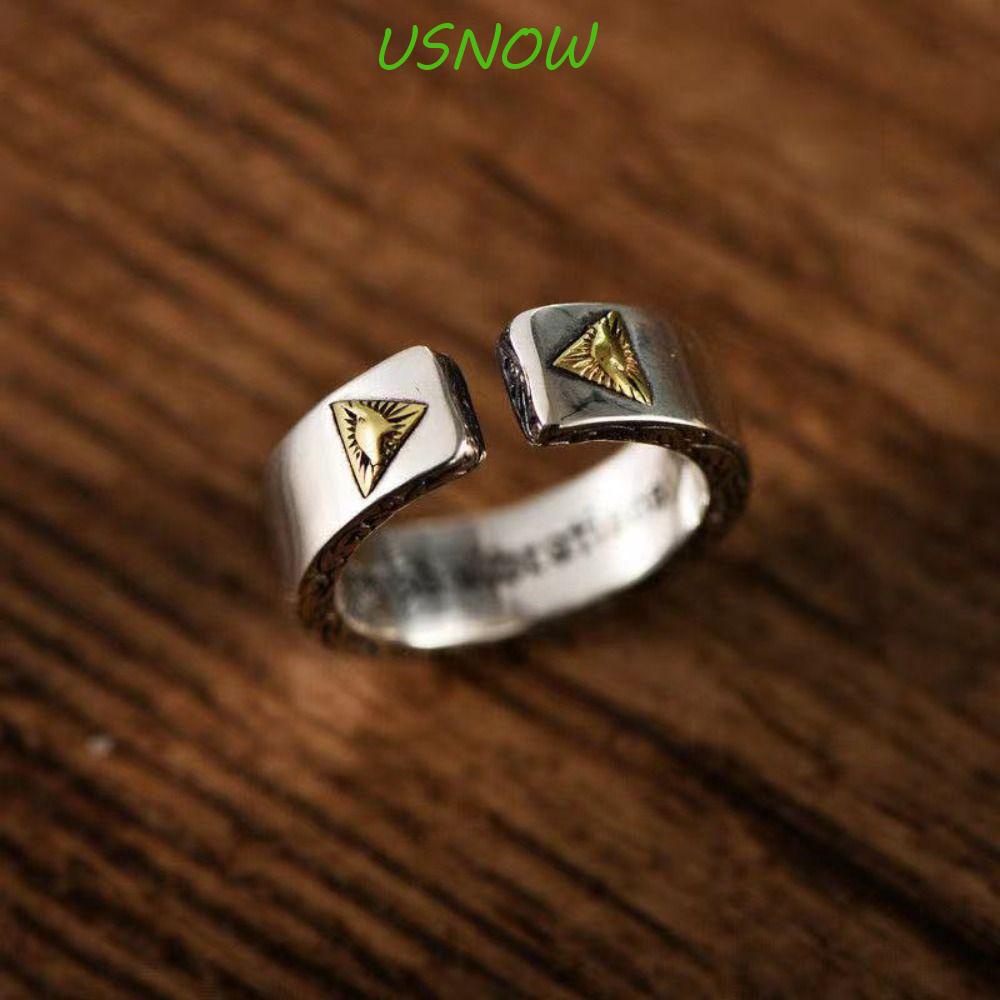USNOW Nhẫn Hình Tam Giác Bằng Hợp Kim Màu Bạc Có Thể Điều Chỉnh Phong Cách Đường Phố Cá Tính Cho Nam